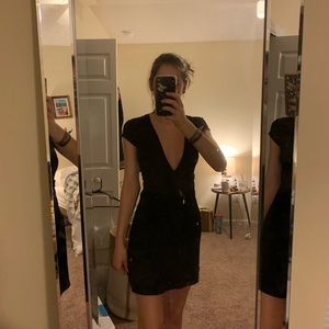 Black deep plunge dress urban outfitters